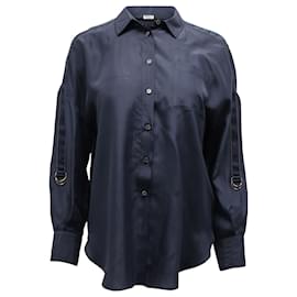 Brunello Cucinelli-Brunello Cucinelli Monili-Camisa de botão embelezada em seda azul marinho-Azul marinho