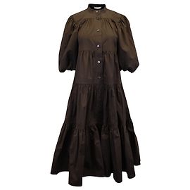 Vestido midi em camadas Tory Burch Artist com botão frontal em algodão marrom Marrom