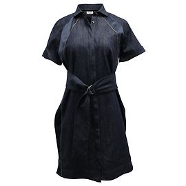 Brunello Cucinelli Vestido Monili com cinto em jeans de algodão azul escuro Azul