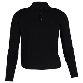 Hugo Boss Boss Slim Fit Sweater with Polo Collar in Black Merino Wool  Black