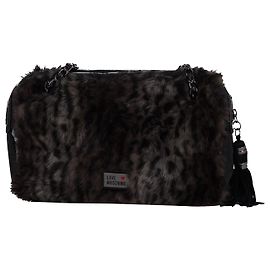 Love Moschino Borsa a Spalla Leopardata in Pelliccia Nera e Marrone Nero