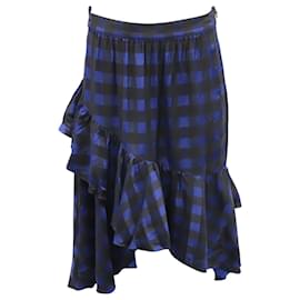 Temperley London-Temperley London Gathered Checked Skirt in Blue Acetate-Other