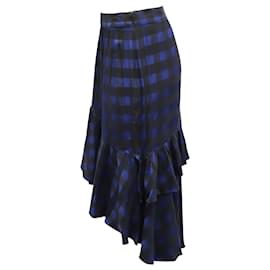 Temperley London-Temperley London Gathered Checked Skirt in Blue Acetate-Other