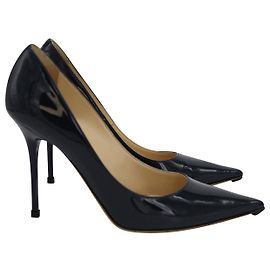 Jimmy Choo Romy Pointy Toe Pumps in Navy Patent Leather Navy blue