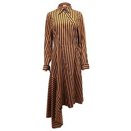 Abito longuette asimmetrico a righe Marques Almeida in cotone marrone e nero Marrone Rosso