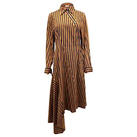 Marques Almeida-Vestido midi asimétrico a rayas en algodón marrón y negro de Marques Almeida-Castaño,Roja