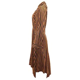 Marques Almeida-Marques Almeida Striped Asymmetric Midi Dress in Brown and Black Cotton-Brown,Red