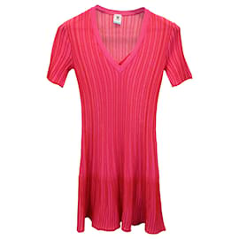 M Missoni-M Missoni Striped V-Neck Mini Dress in Pink Cotton-Pink