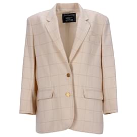 Burberry-Burberry Vintage Grid Single Breasted Blazer in Ecru Wool-White,Cream