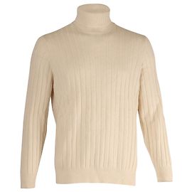 Brunello Cucinelli – Gerippter Rollkragenpullover in Creme Laine Weiß Roh