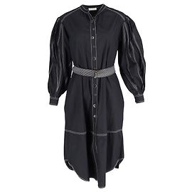 Ulla Johnson Maria Midikleid mit Gürtel und Steppnähten aus schwarzer Baumwolle Schwarz