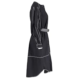 Ulla Johnson-Ulla Johnson Maria Belted Topstitched Midi Dress in Black Cotton-Black