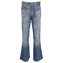Saint Laurent-Yves Saint Laurent Flared Hem Jeans in Washed Blue Cotton Denim -Blue