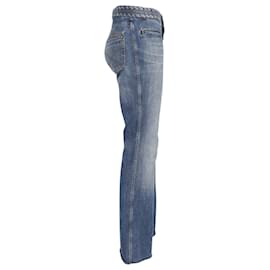 Saint Laurent-Yves Saint Laurent Flared Hem Jeans in Washed Blue Cotton Denim -Blue