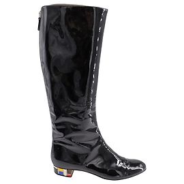 Casadei Softylux Knee Boots in Black Patent Leather Black