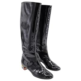Casadei-Casadei Softylux Knee Boots in Black Patent Leather-Black