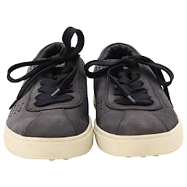 Tod's-Tod‘s Perforated Detail Lace Up Sneakers in Blue Suede-Blue