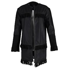 Pinko-Pinko Nero Limousine Mazinga Fringe Jacket in Black Leather-Black