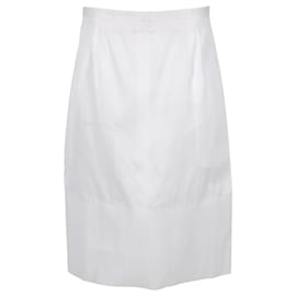 Céline-Celine Pencil Skirt in White Cotton-White