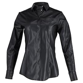 Msgm-MSGM Buttondown Shirt in Black Faux Leather -Black