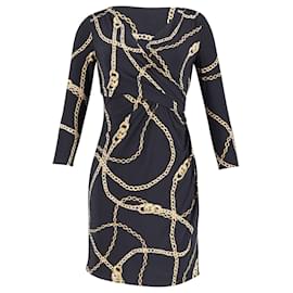 Ralph Lauren-Ralph Lauren Chain Link-Print Jersey Dress in Black Polyester-Other