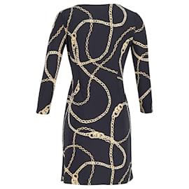 Ralph Lauren-Ralph Lauren Chain Link-Print Jersey Dress in Black Polyester-Other
