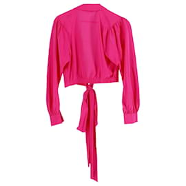 Diane Von Furstenberg-Diane Von Furstenberg Wrap Cropped Blazer in Pink Silk-Pink