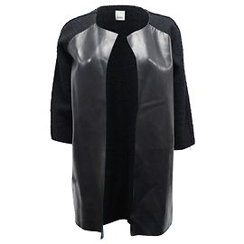 Pinko Open-Front Coat in Black Leather Black
