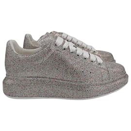 Alexander Mcqueen Multicolor Glitter Spray Oversized Sneakers in Silver Leather Silvery Metallic