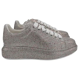 Alexander Mcqueen-Alexander Mcqueen Multicolor Glitter Spray Oversized Sneakers in Silver Leather-Silvery