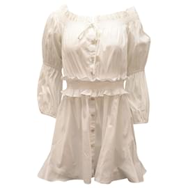 Autre Marque-Schulterfreies Kleid mit Puffärmeln von Caroline Constas aus weißer Baumwolle-Weiß