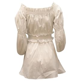 Autre Marque-Caroline Constas Off Shoulder with Puff Sleeves Dress in White Cotton-White