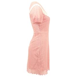 Sandro-Sandro Paris Gavin Two-Tone Puff Sleeve Lace Dress in Pink Polyester-Pink