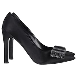 Louis Vuitton V-Cut Slide Sandals Black Leather High Block Heels Pumps EU  37.5