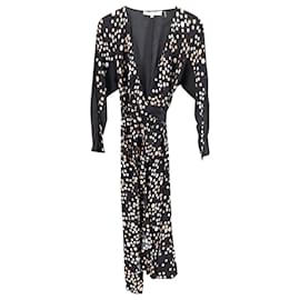 Diane Von Furstenberg-Diane Von Furstenberg Polka Dot Wrap Dress in Multicolor Viscose-Black