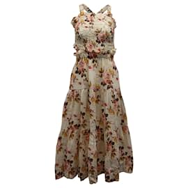 Sea New York-Sea New York Esme Smocked Maxi Dress in Beige Floral Print Ramie-Other