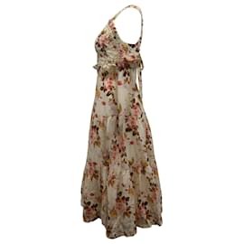 Sea New York-Sea New York Esme Smocked Maxi Dress in Beige Floral Print Ramie-Other