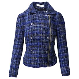 Iro-Iro Skye Tweed Moto Jacket in Blue Mohair Wool-Blue