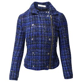 Iro Skye Tweed Motorradjacke aus blauer Mohairwolle Blau