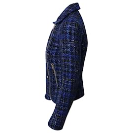 Iro-Iro Skye Tweed Moto Jacket in Blue Mohair Wool-Blue