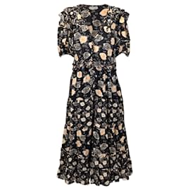 Ulla Johnson-Ulla Johnson Irvette Ruffled Midi Dress in Floral Black Cotton-Other