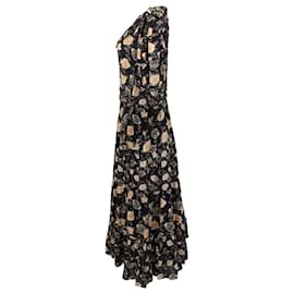 Ulla Johnson-Ulla Johnson Irvette Ruffled Midi Dress in Floral Black Cotton-Other