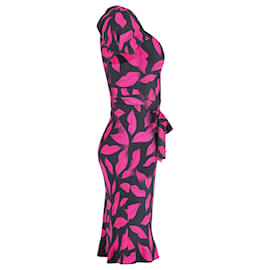 Diane Von Furstenberg-Diane Von Furstenberg Pink Lips Midi Dress in Black Print Silk-Other