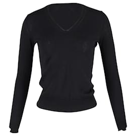 Yves Saint Laurent-Saint Laurent V-Neck Sweater in Black Wool-Black
