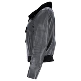 Balenciaga-Balenciaga Fur Collar Biker Jacket in Black Leather-Black