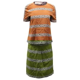 Tory Burch-Tory Burch Printed Top and Pleated Skirt in Brown Silk-Brown