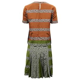 Tory Burch-Tory Burch Printed Top and Pleated Skirt in Brown Silk-Brown