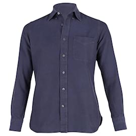 Tom Ford-Tom Ford Point-Collar Sport Shirt with Pocket in Navy Blue Cotton-Blue,Navy blue