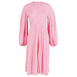 Autre Marque-Stine Goya Puffed Long Sleeve Midi Dress in Pink Lyocell-Pink