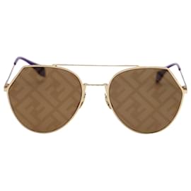 Fendi-Fendi Sky FF Logo Aviator Sunglasses in Gold Metal-Brown